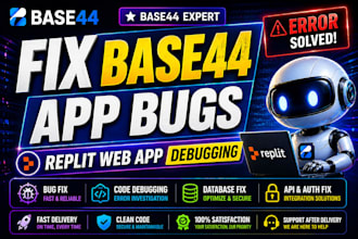 fix base44 app bugs, debug base44 replit web app issues