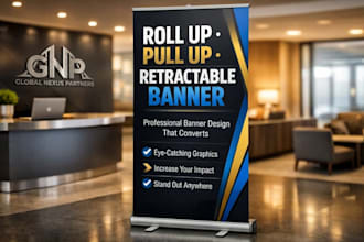 design retractable roll up banner, pull up banner, trade show banner design