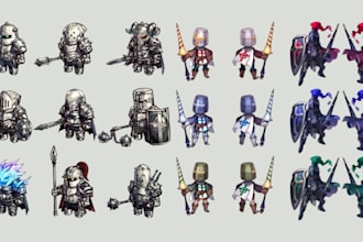 do isometric pixel art character animation sprite sheet, 8 direction 32bit