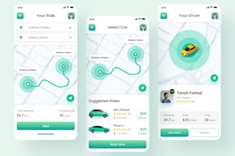 develop ride hailing app, car pooling app, car rental app, car listing app