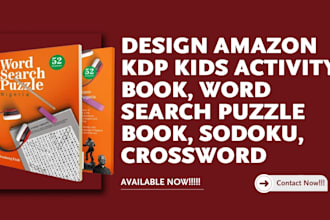 design amazon kdp kids activity book, word search puzzle book, sodoku, crossword