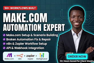 setup make com automation, fix make com, made com, n8n automation and zapier