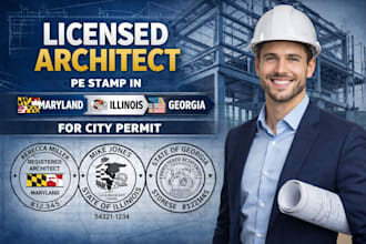 licensed architect pe stamp in maryland, illinois, georgia for city permit