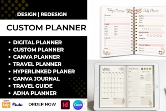 etsy hyperlinked planner custom digital planner canva planner canva journal