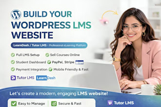build wordpress website, wordpress lms learndash tutor lms elearning website
