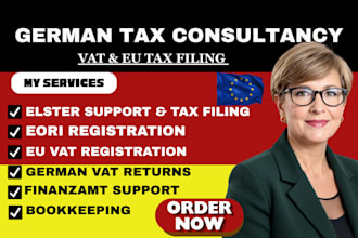 handle german tax filing, vat id, bookkeeping, corporate tax, eu tax compliance