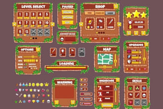 design pixel art UI, game user interface, icons, game assets object and props