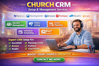 setup church CRM rock rms planning center breeze pushpay realm churchsuite ucare