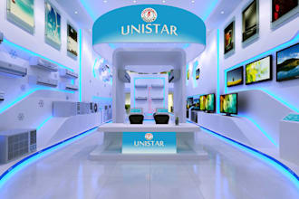 rebuild 3d electronics showroom,exhibition booth,modern retail space, cgi render