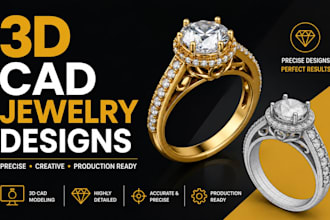 3d cad jewelry designs, hand sketches, models, renders