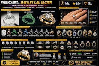 3d cad jewelry designs, hand sketches, models, renders