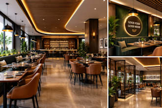 design photorealistic modern 3d restaurant renderings and concept designs
