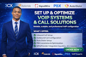 install and configure voip system, pbx, 3cx, asterisk, signalwire