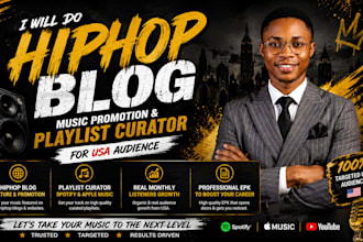 do hiphop blog music promotion playlist curator for usa, monthly listeners, epk