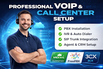 set up a call center using 3cx, vicidial or freepbx with IVR