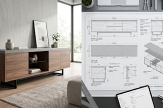design modern furniture with 3d rendering and technical plans