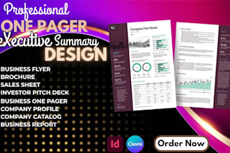 design one pager, executive summary, leaflet, flyer, sellsheet, brochure design
