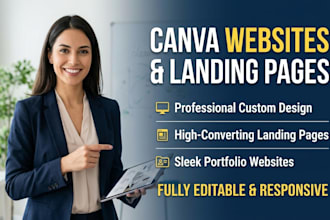 design a canva website, canva landing page and canva portfolio canva template