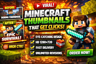 design minecraft youtube thumbnail gaming thumbnail HD