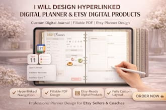 design hyperlinked planner etsy digital journal digital product fillable PDF