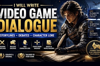write creative video games storylines dialogue debates dialogue character lore