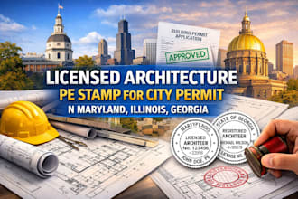 licensed architecture pe stamp for city permit in maryland, illinois, georgia