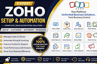 setup zoho CRM, one recruit books forms campaigns creator desk mail salesiq fsm