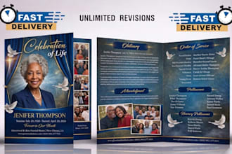 design obituary booklet, funeral program, funeral flyer tribute memorial program