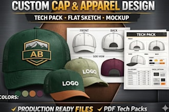 create detailed cap tech packs for snapbacks, hats and headwear brands