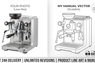 create professional vector line art and manual line drawing in 24h