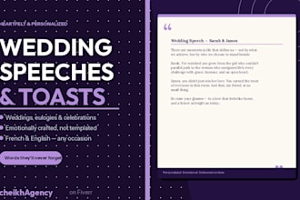 write a wedding speech toast or eulogy in french or english