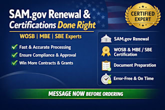 renew your sam gov registration and handle sba, wosb, mbe, 8a certifications