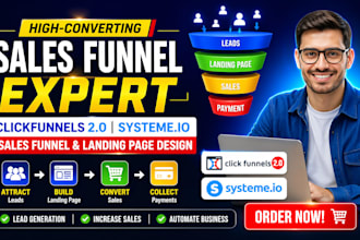 setup clickfunnels 2 0 funnel, systeme io sales funnel and landing page design