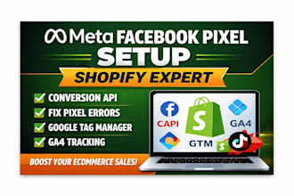 setup meta facebook pixel shopify, conversion API, fix pixel, gtm, ga4, tiktok