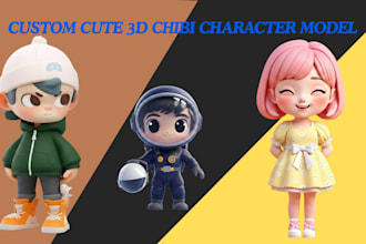 create 3d chibi character, cute cartoon character for 3d printing and toys