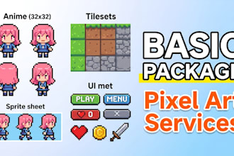 create pixel art character, pixel art tileset, pixel art sprite sheet, game UI