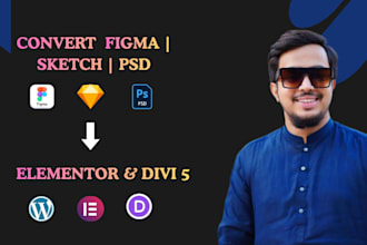 convert sketch or figma divi 5 and elementor pro
