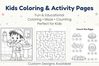 design kids activity pages and coloring book pages