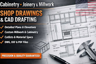 create cabinetry joinery and millwork shop drawings, cad drafting