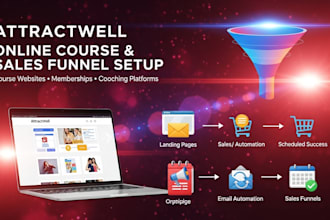 build attractwell website, funnels, online course and CRM system
