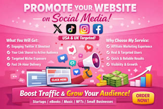 shoutout promote share website link to 300m active USA UK, twitter, ig, fb, etsy