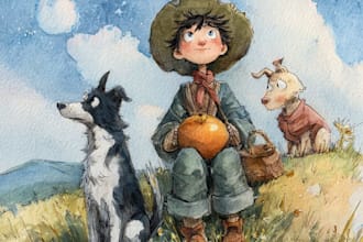 whimsical children story book illustration watercolor