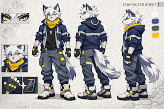 draw custom fursona reference sheet, furry ref sheet, furry oc design