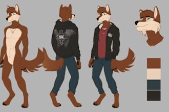 draw a custom furry reference sheet anthro art fursona and character oc design