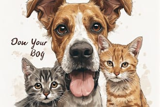 draw your dog and cat caricature portrait from photo
