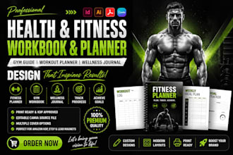 design fitness planner, gym workbook, canva edit, wellness journal for canva KDP