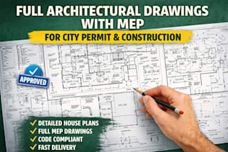 draft full architectural drawings with mep for city permit and construction