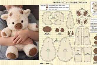 design detailed plush sewing pattern stuffed animal soft toy production ready