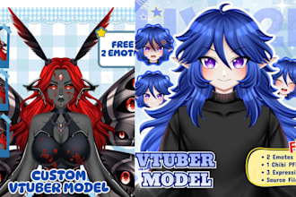 custom vrchat furry avatar, 2d 3d fursona vtuber model with facial expressions