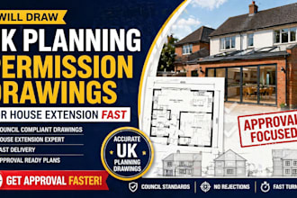 draw UK planning permission drawings for house extension fast
